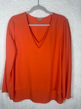 Daniel Cremieux Orange V-Neck Long Sleeve Blouse